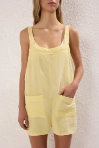 TRENDYOLMİLLA Yellow Knitting Pocket Detail Beach Mini Jumpsuit - Image 3