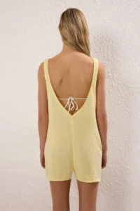 TRENDYOLMİLLA Yellow Knitting Pocket Detail Beach Mini Jumpsuit - Image 4
