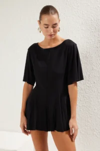 TRENDYOLMİLLA beachwear Black Knitting Mini Jumpsuit - Image 3