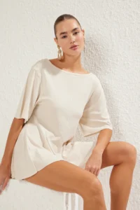 TRENDYOLMİLLA beachwear Stone Rengi Knitting Mini Jumpsuit - Image 2