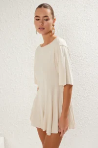 TRENDYOLMİLLA beachwear Stone Rengi Knitting Mini Jumpsuit - Image 3