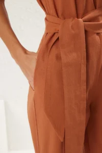 TRENDYOLMİLLA Brick Red Weaving Belted Maxi Beach Jumpsuit - Image 4