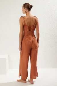 TRENDYOLMİLLA Brick Red Weaving Belted Maxi Beach Jumpsuit - Image 6