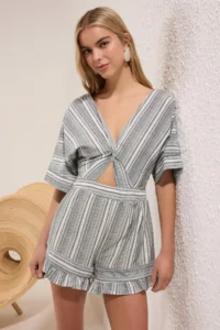 TRENDYOLMİLLA Striped Weaving Cut Out Detailed Beach Mini Jumpsuit
