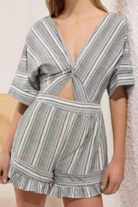 TRENDYOLMİLLA Striped Weaving Cut Out Detailed Beach Mini Jumpsuit - Image 3