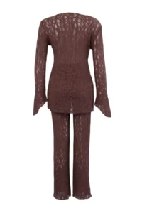 TRENDYOLMİLLA Brown Weaving Ruffle Detailed Regular Waist Plate Blouse Skirt Set - Image 6