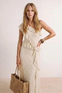 TRENDYOLMİLLA MINT Weaving Maxi Ruffle Detailed Beach Blouse Skirt Set - Image 2