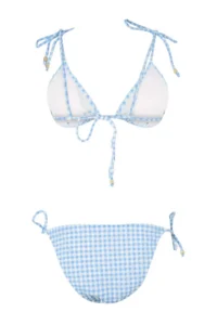 TRENDYOLMİLLA Light Blue Plaid textured Triangle Covered With Beaded Accents Low Waist Regular Bikini Set - Image 5