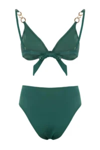 TRENDYOLMİLLA Emerald Green Triangle Covered with accessories High Waist Regular Bikini Set - Image 6