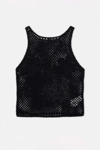 TRENDYOLMİLLA Black Knitwear Cellular Aplikeli Regular Beach Blouse - Image 2