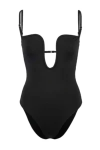 TRENDYOLMİLLA Black Strapless Covered Shirred Regular Swimsuit - Image 4