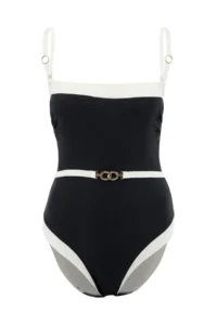 TRENDYOLMİLLA Black Strapless Covered Color Bloklu Belt Detailed Regular Swimsuit - Image 2