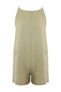 TRENDYOLMİLLA MINT Muslin Mini Regular 100% Cotton Beach Jumpsuit - Image 3