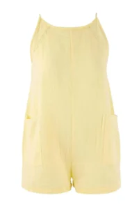 TRENDYOLMİLLA Yellow Muslin Mini Regular 100% Cotton Beach Jumpsuit - Image 4