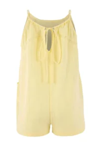 TRENDYOLMİLLA Yellow Muslin Mini Regular 100% Cotton Beach Jumpsuit - Image 6
