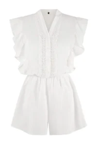 TRENDYOLMİLLA WHITE Weaving Embroidered Tippet Super Mini 100% Cotton Beach Jumpsuit - Image 4