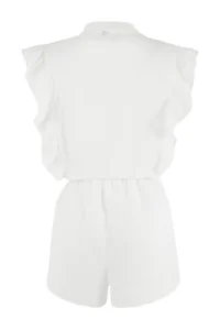 TRENDYOLMİLLA WHITE Weaving Embroidered Tippet Super Mini 100% Cotton Beach Jumpsuit - Image 5