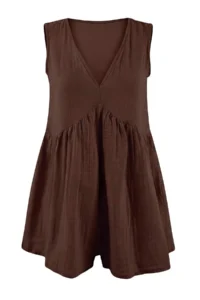 TRENDYOLMİLLA Brown Weaving Mini 100% Cotton Muslin Beach Jumpsuit - Image 4