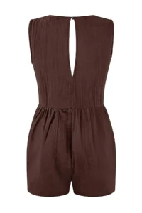 TRENDYOLMİLLA Brown Weaving Mini 100% Cotton Muslin Beach Jumpsuit - Image 5