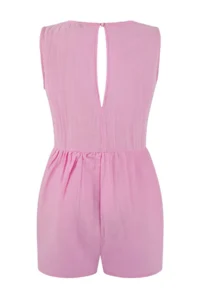 TRENDYOLMİLLA Pink Weaving Mini 100% Cotton Muslin Beach Jumpsuit - Image 4