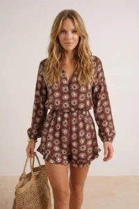 TRENDYOLMİLLA Resort Collection flower patterned Weaving Frilly Balloon Sleeve Beach Jumpsuit - Image 4