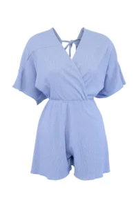 TRENDYOLMİLLA Mavi Knitting Mini Frilly Regular Beach Jumpsuit - Image 5