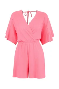 TRENDYOLMİLLA Pink Knitting Mini Frilly Regular Beach Jumpsuit - Image 5