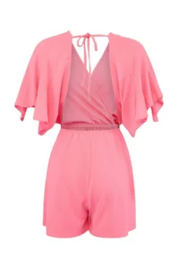 TRENDYOLMİLLA Pink Knitting Mini Frilly Regular Beach Jumpsuit - Image 6