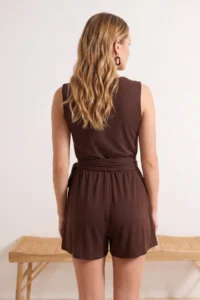 TRENDYOLMİLLA Brown Knitting Mini Binding Detailed Beach Jumpsuit - Image 3