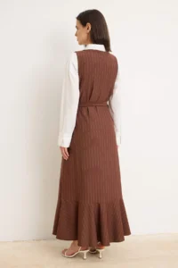 Trendyol Modest Brown Unlined Striped Weaving Dress&Jumpsuit polyviscone Hijab Dress - Image 4