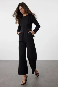 Trendyol Modest Black Accessory Detailed Double breasted Cut Weaving Jumpsuit