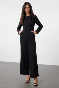 Trendyol Modest Black Accessory Detailed Double breasted Cut Weaving Jumpsuit - Image 2