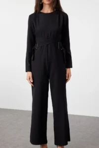 Trendyol Modest Black Accessory Detailed Double breasted Cut Weaving Jumpsuit - Image 3