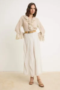 Trendyol Modest Beige Lined Checkered Weaving Maxi LONG Skirt - Image 2