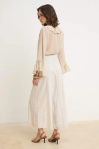 Trendyol Modest Beige Lined Checkered Weaving Maxi LONG Skirt - Image 4