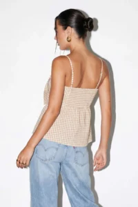 Drop by TrendyolMilla Beige Sleeveless Bow tie Collar Crispy Blouse - Image 3