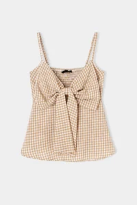 Drop by TrendyolMilla Beige Sleeveless Bow tie Collar Crispy Blouse - Image 4