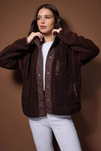 TRENDYOLMİLLA Brown Plush Knitting Sports Jacket - Image 2