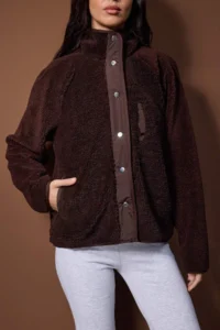 TRENDYOLMİLLA Brown Plush Knitting Sports Jacket - Image 3