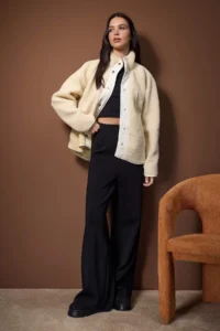 TRENDYOLMİLLA Ecru Plush Knitting Sports Jacket