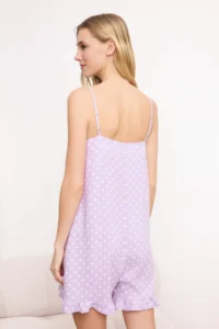 TRENDYOLMİLLA Lilac-Multicolored Polka Dot Frilly Rope Sleeveless Viscose Weaving Jumpsuit - Image 4