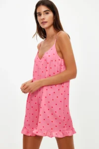 TRENDYOLMİLLA Pink Polka Dot Frilly Rope Sleeveless Viscose Weaving Jumpsuit - Image 2