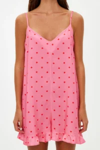 TRENDYOLMİLLA Pink Polka Dot Frilly Rope Sleeveless Viscose Weaving Jumpsuit - Image 5