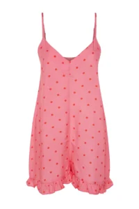 TRENDYOLMİLLA Pink Polka Dot Frilly Rope Sleeveless Viscose Weaving Jumpsuit - Image 7