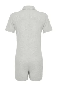 TRENDYOLMİLLA Gray Waffle Button Detailed Shirt Collar Knitting Jumpsuit - Image 8
