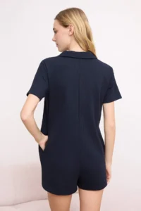 TRENDYOLMİLLA Navy Blue Waffle Button Detailed Shirt Collar Knitting Jumpsuit - Image 4
