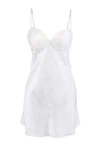 TRENDYOLMİLLA WHITE 2 Sets Satin Weaving Belted Robe + Nightgown
