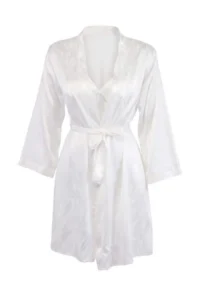 TRENDYOLMİLLA WHITE 2 Sets Satin Weaving Belted Robe + Nightgown - Image 3