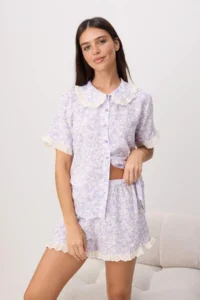 TRENDYOLMİLLA Lilac Floral shally Weaving Pajama Set - Image 2