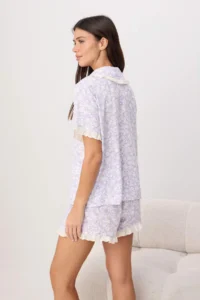 TRENDYOLMİLLA Lilac Floral shally Weaving Pajama Set - Image 4